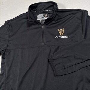 Guinness Quarter Zip Pullover Mens Large Black Good Dry Fit Performance Harp